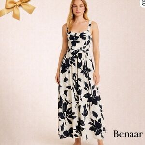 Benaaar LA Cotton Maxi Dress Size Small Black & White Floral Sleeveless Summer